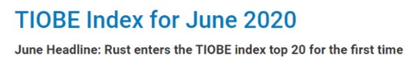 TIOBE 6 月编程语言榜单：Rust 首次进入前 20