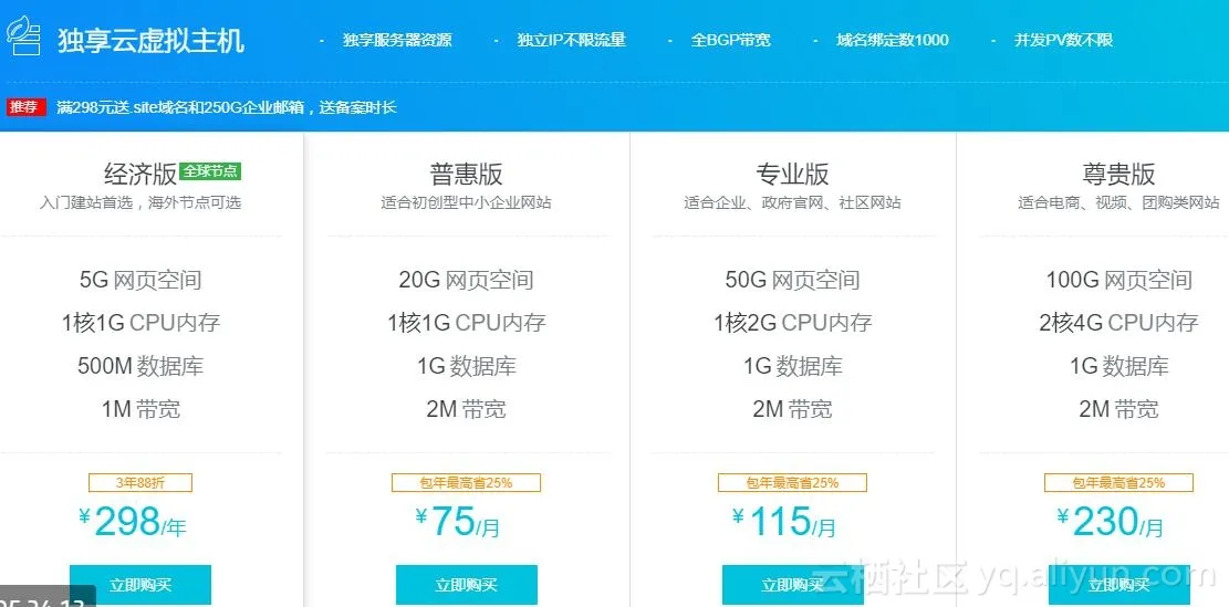 阿里云独享虚拟主机
