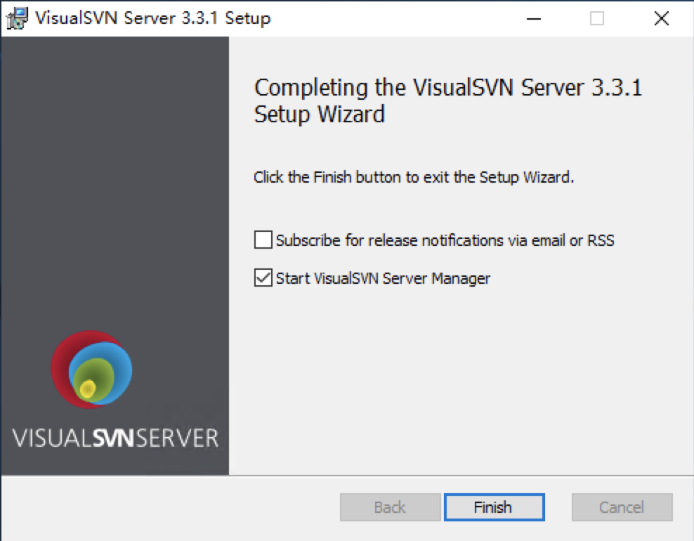 最终 VisualSVN 安装成功