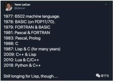 LeCun自曝使用C语言23年之久，2年前才上手Python，还曾短暂尝试Lua