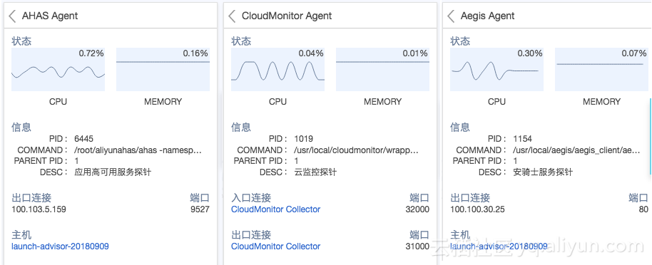 图中展示了识别的主机上的部分进程信息