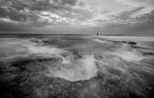 black and white Godzilla's footprint