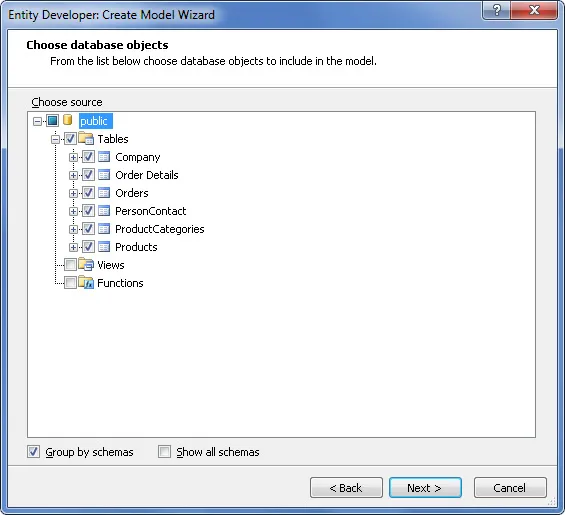 Selecting database objects