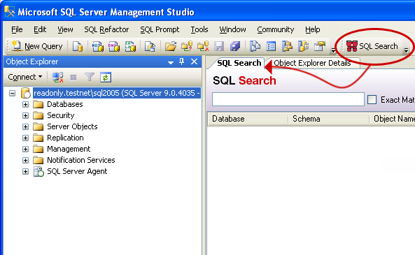 SQL Search integrates into Management Studio