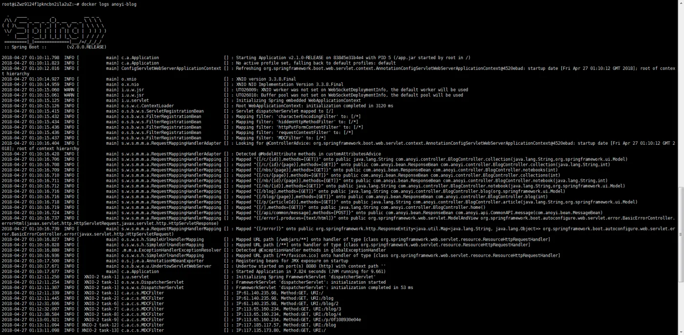 docker logs myblog
