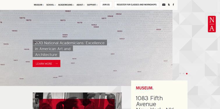 National Academy Museum homepage clean modern responsive web inspiration