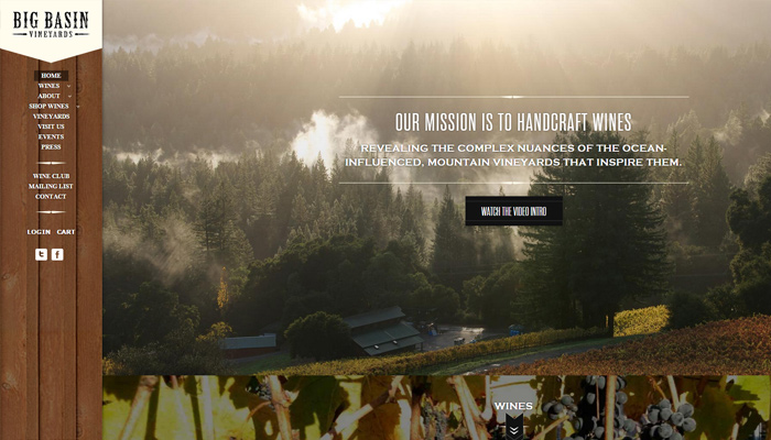 big basin vineyards website vertical navigation