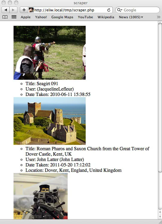 来自清单 13 的 Flickr 程序的示例输出的屏幕截图