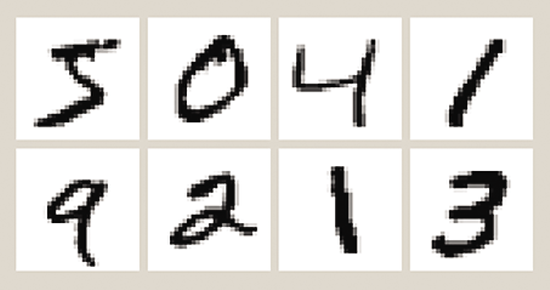 First Eight MNIST Training Images