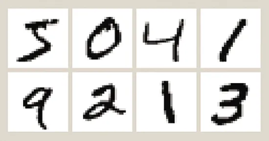 First Eight MNIST Training Images