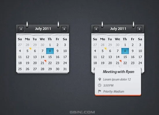 Calendar with Event Preview PSD