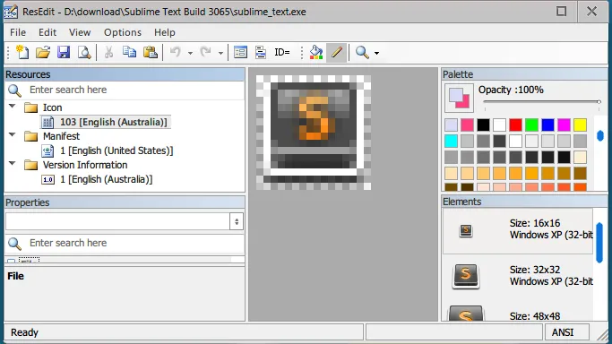 用ResEdit打开sublime_text.exe后