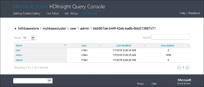 HDInsight HBase Hive Editor File Browser