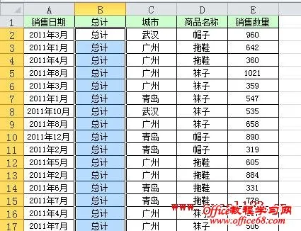 在数据源的第二列插入总计列