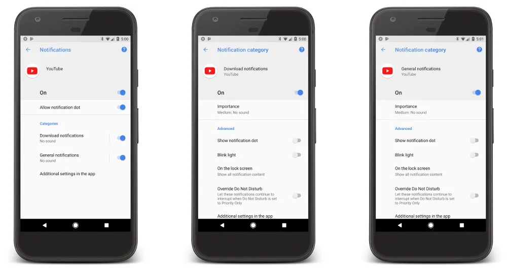 Screenshots of YouTube Notification Categories