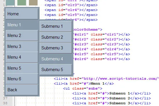 CSS3 vertical multicolor 3D menu