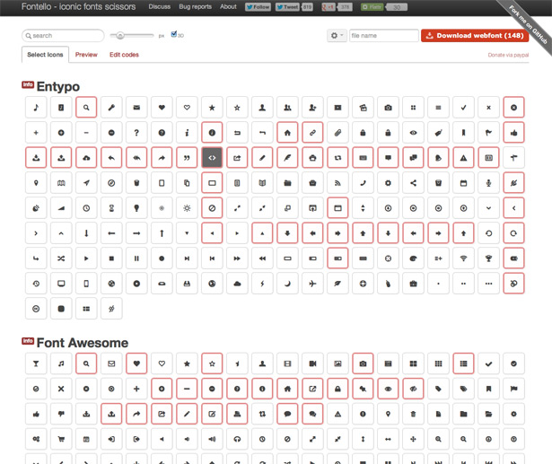 Fontello allows you to pick and choose your icon sets from its collections