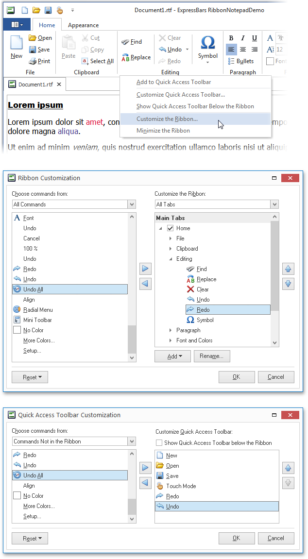 DevExpress VCL Ribbon Control - Runtime Customization