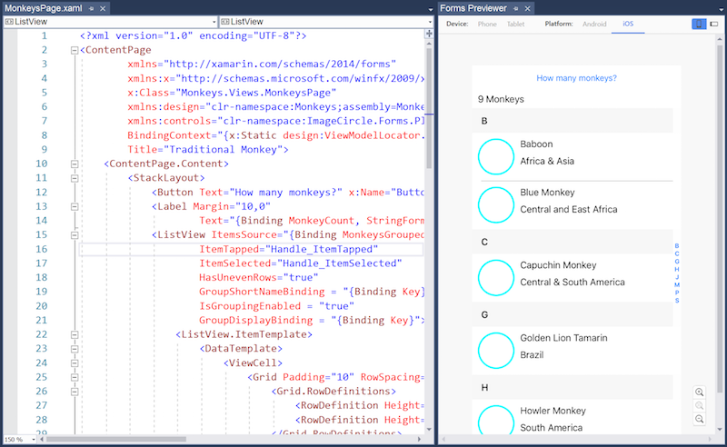 ListView control preview in Visual Studio