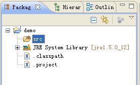 demo的JavaProject项目在Package Explorer View中的展示