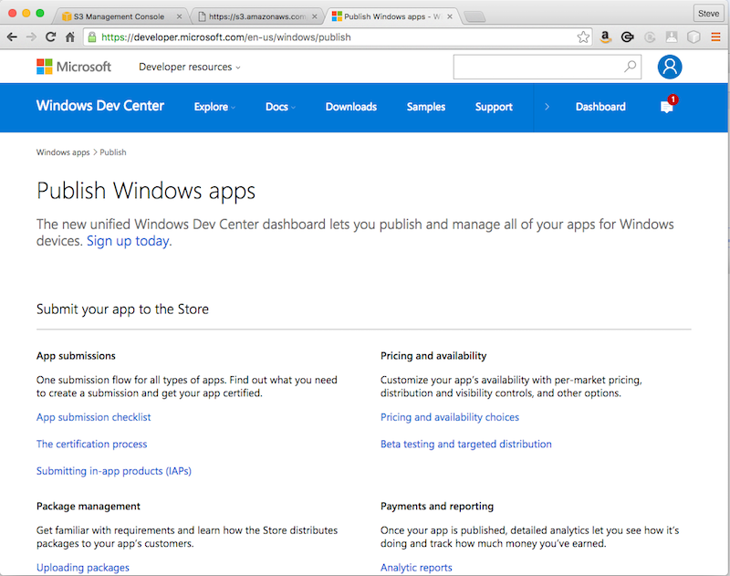 Publish windows apps webpage
