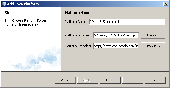 Platform Name panel of Add Java Platform wizard