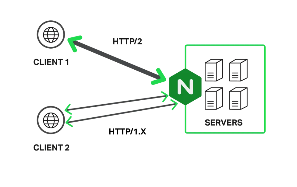 HTTP/2 implemented at server level supports browsers for both HTTP/2 and HTTP/1.x