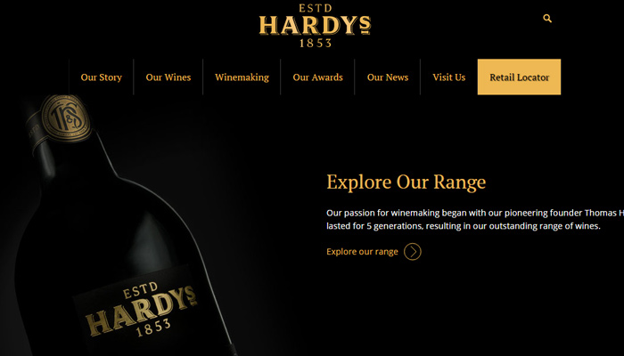 hardys homepage dark website layout winery