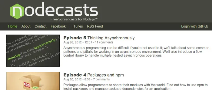 nodecasts nodejs free webcasts screencasts