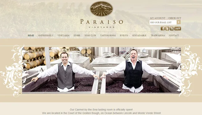 paraiso vineyards golden layout homepage