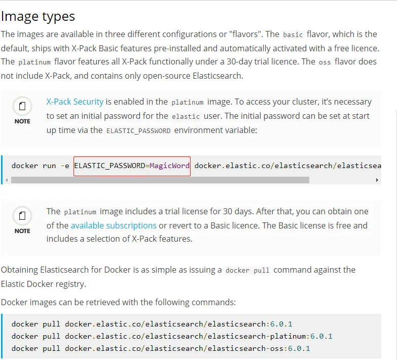 Elasticsearch Docker Image Types