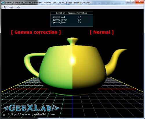 gamma correction for red, green and blue channels
