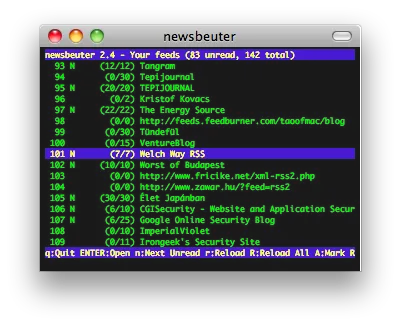 newsbeuter screenshot