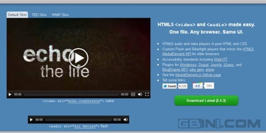 分享10款最棒的免费HTML5视频播放器 gbin1.com