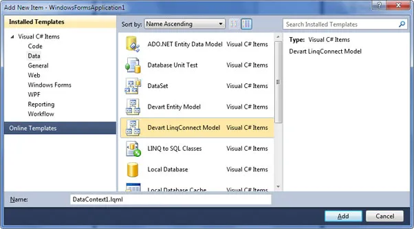 Add New Item dialog box