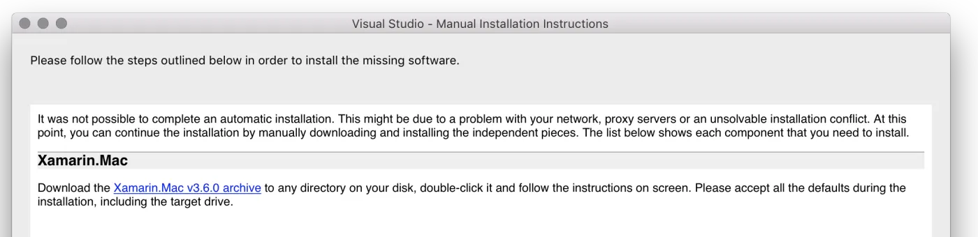 Manual installation dialog