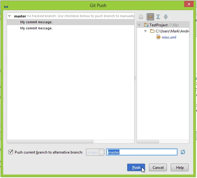 Android Studio "Git Push" prompt