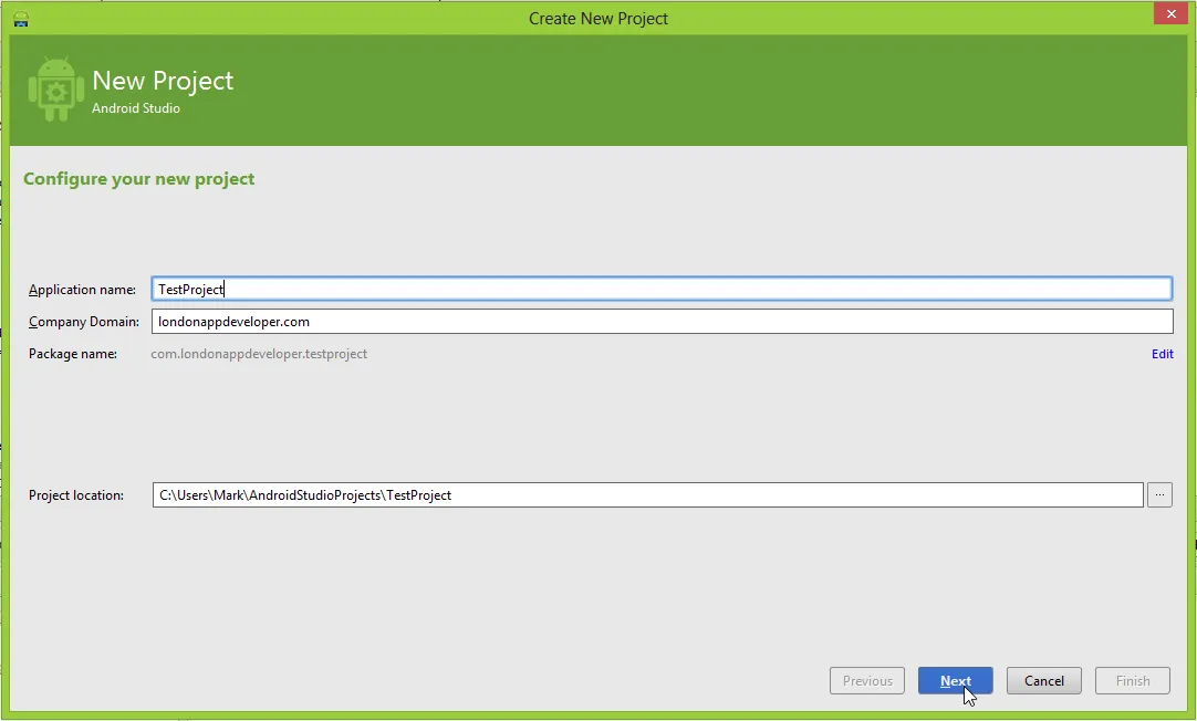 Android Studio new project window