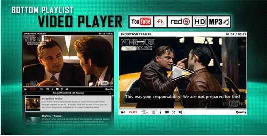 YouTube/FLV - Video Player with Bottom Playlist
