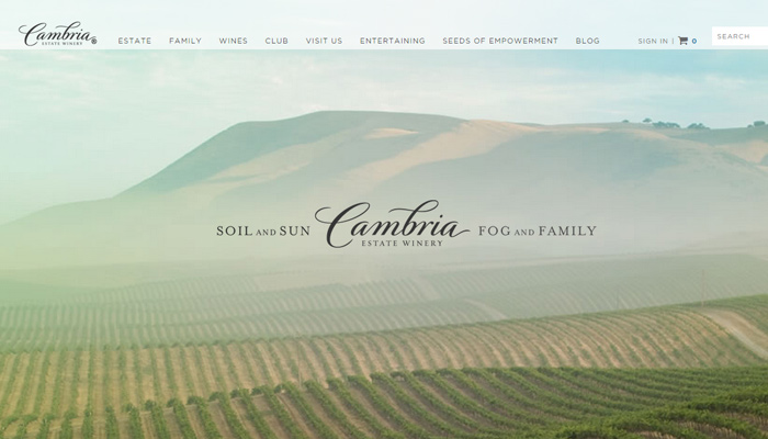 cambria estate winery website homepage background photo