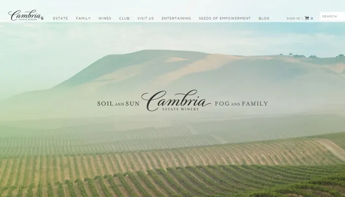 cambria estate winery website homepage background photo