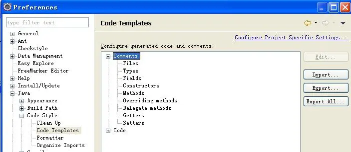 Eclipse设置Code Templates
